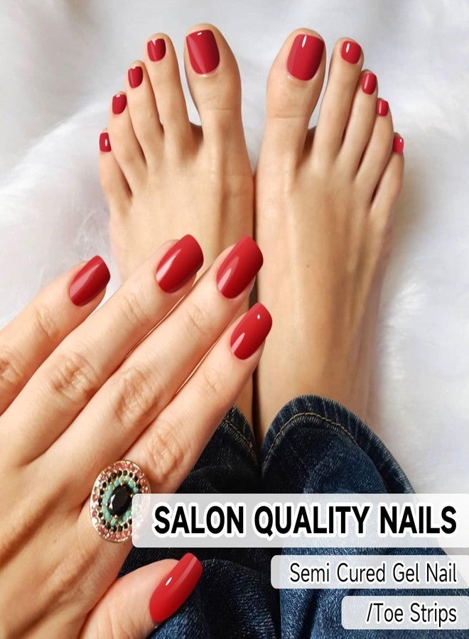 DUKASOU Semi Cured Gel Nail Strips & Toenail Stickers 2 Set (Hot Red), Gel Nail Stickers Wraps Art DIY, Long Lasting, Gifts for Women, Works with UV Lamp, Easy to Apply & Remove - Image 2